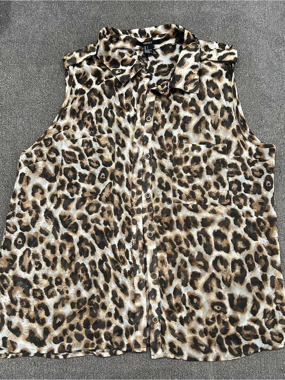 Forever 21 Leopard Print Sleeveless Button-Down Top - Brown Black Cream